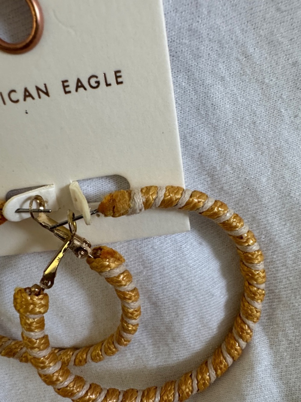 American Eagle Outfitters Gold and Cream Twisted Hoop Earrings - Picture 3 of 3